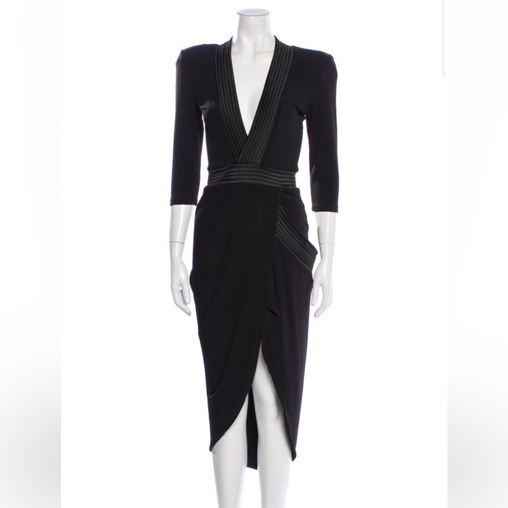 Zhivago Elegant Black Draped Midi Dress